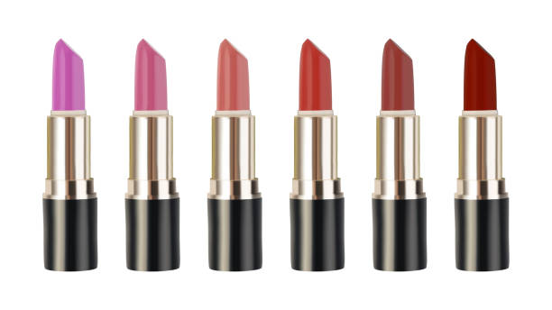 Lipstick realistic vector 3d illustration. Collection of cosmetic isolated on white background